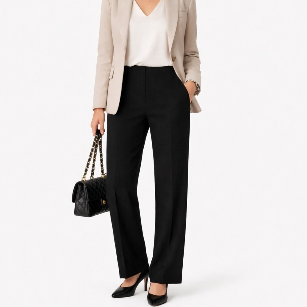 Eileen Fisher‎ Black Wool Viscose Straight Leg Pants XS Italian Fabric USA Made